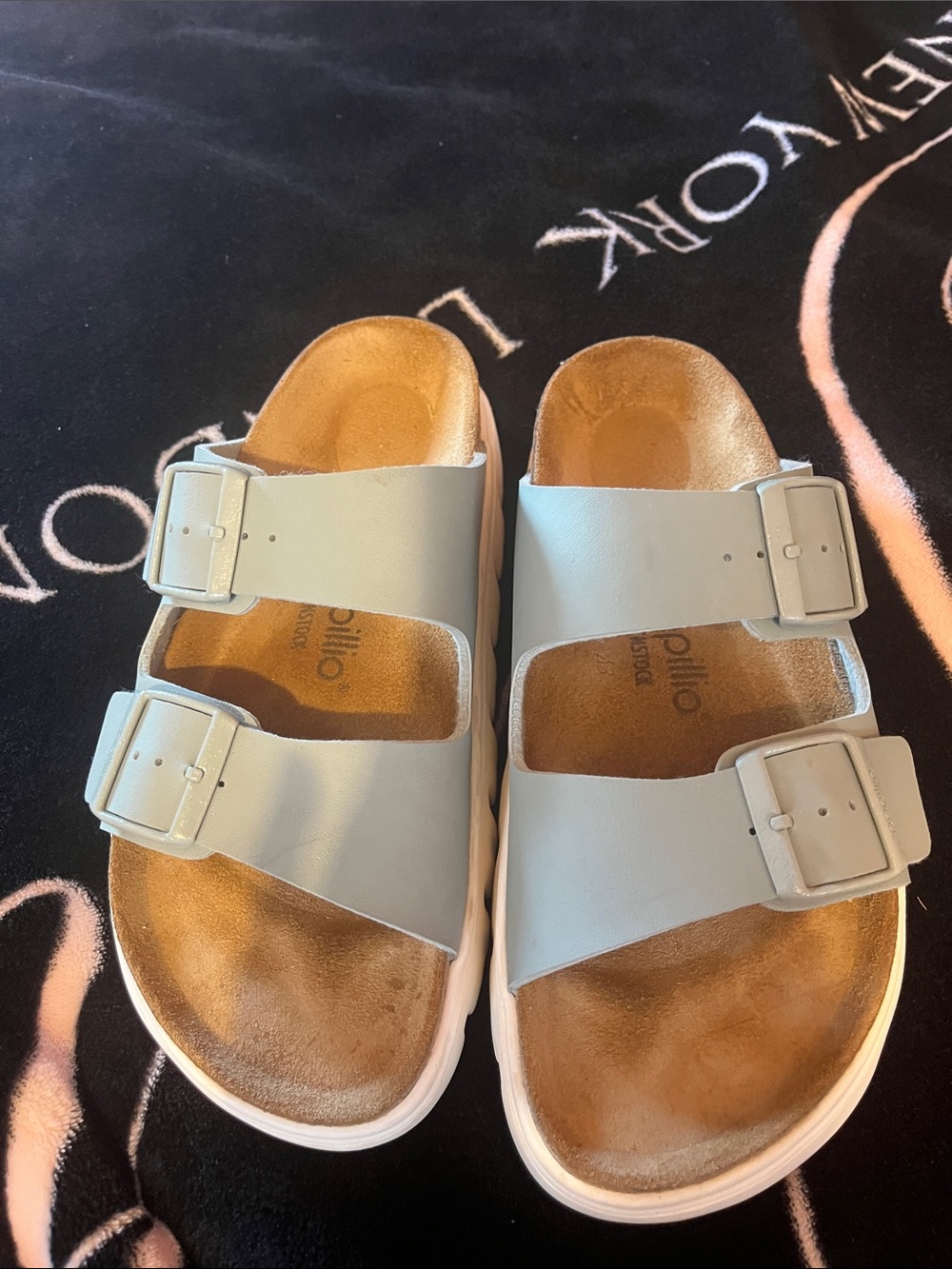 Birkenstock Pale Blue Double Buckle Slides